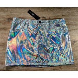 Women's Fashion Nova 15 Minutes of Fame Metallic Micro Mini Skirt size L, Silver
